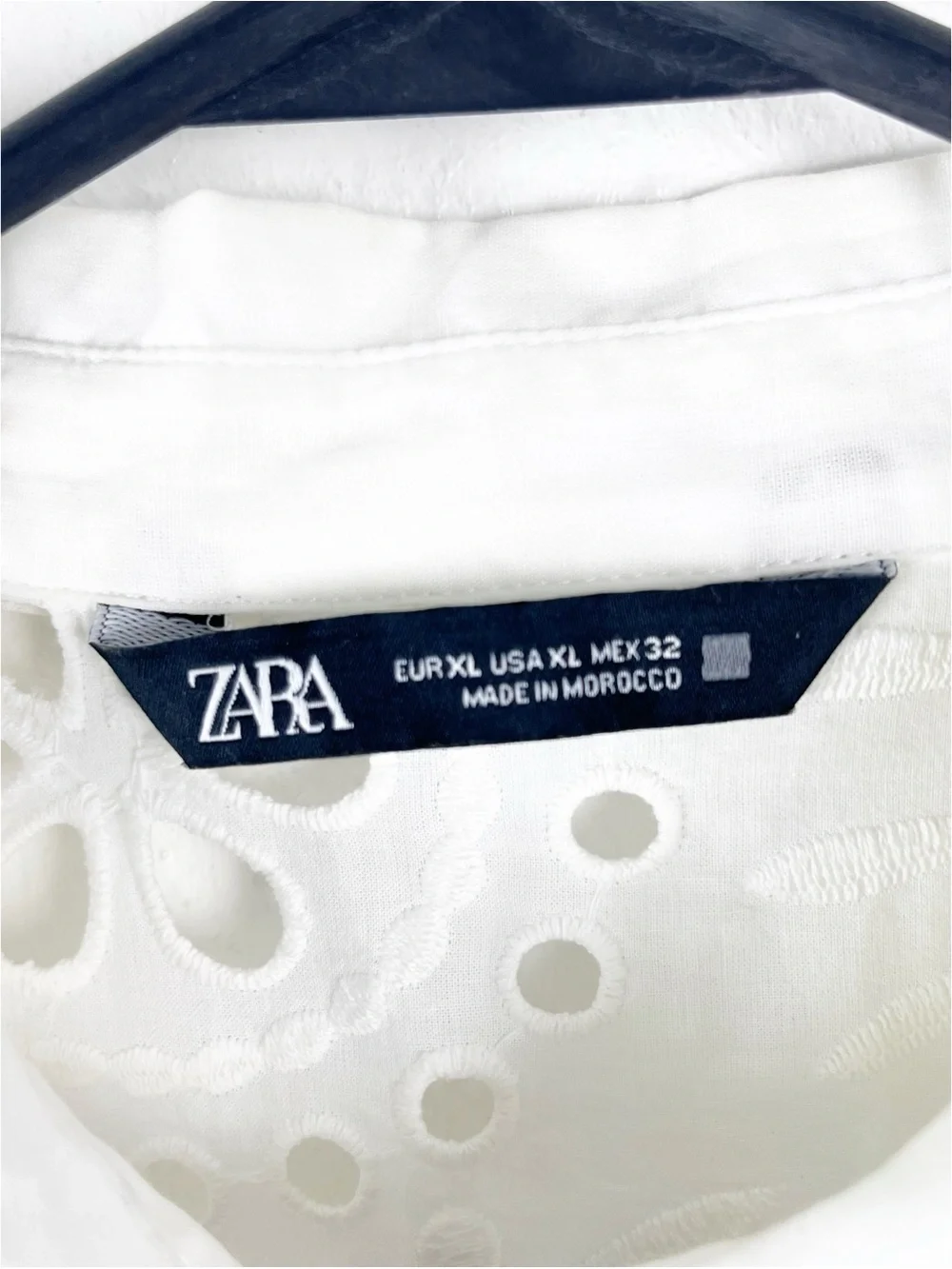 ZARA 100% Cotton White Eyelet Button Long Puff Sleeves Crop Top XL Boho Neutral